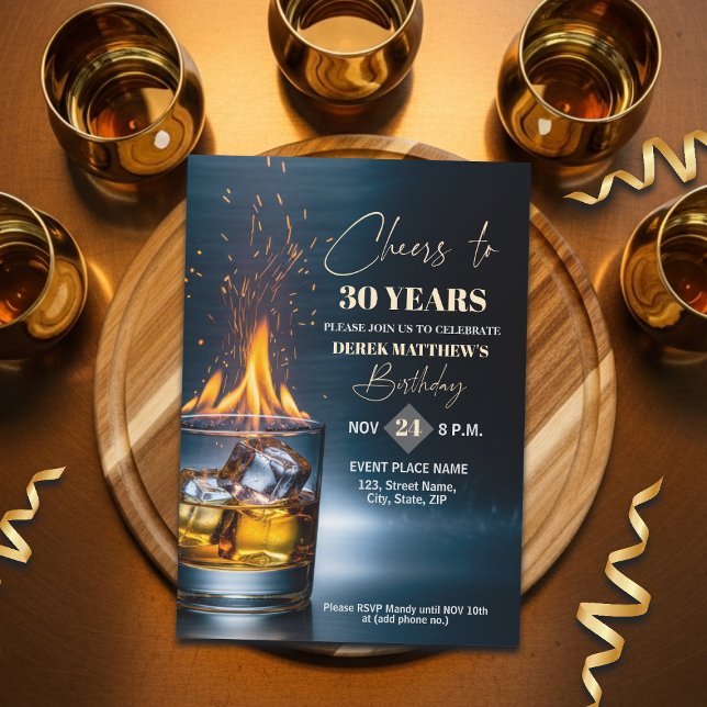 Gold Whiskey Theme Men 30th Birthday Party Einladung (Von Creator hochgeladen)