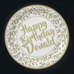 Gold/White 70th Random Number Pattern Pappteller<br><div class="desc">Milestone number 70. This over-the-hill design has a gold and white random number pattern with a gold milestone number 70 repeated in varied sizes and angles. There is a white circle in the center for your text and gold and white rings around the rim. A cool idea for your 70th...</div>