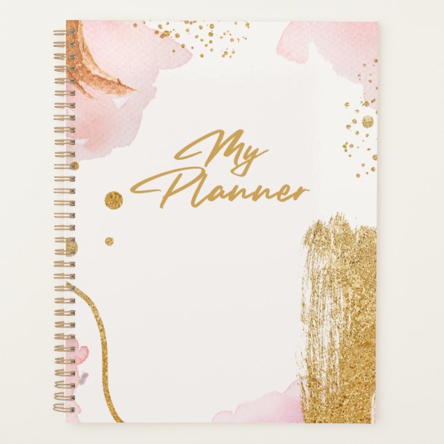 Gold White and Pink Journal Planner Planer (Vorderseite)