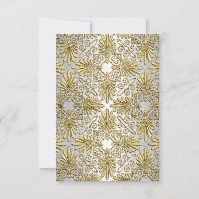 Gold White Art Deco Damask UAWG 2 RSVP Karte (Vorderseite)