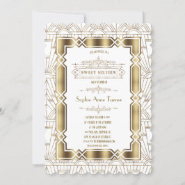 Gold White Art Deco Gatsby 20s Style Sweet 16 Einladung