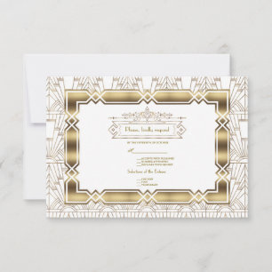 Gold White Art Deco Gatsby 20s Style Wedding RSVP