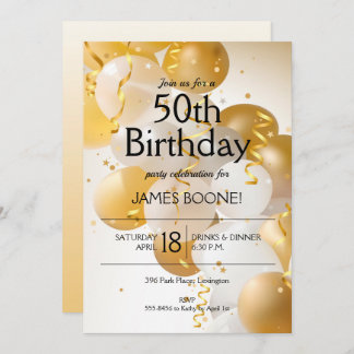 Gold White Balloons Geburtstag Einladung