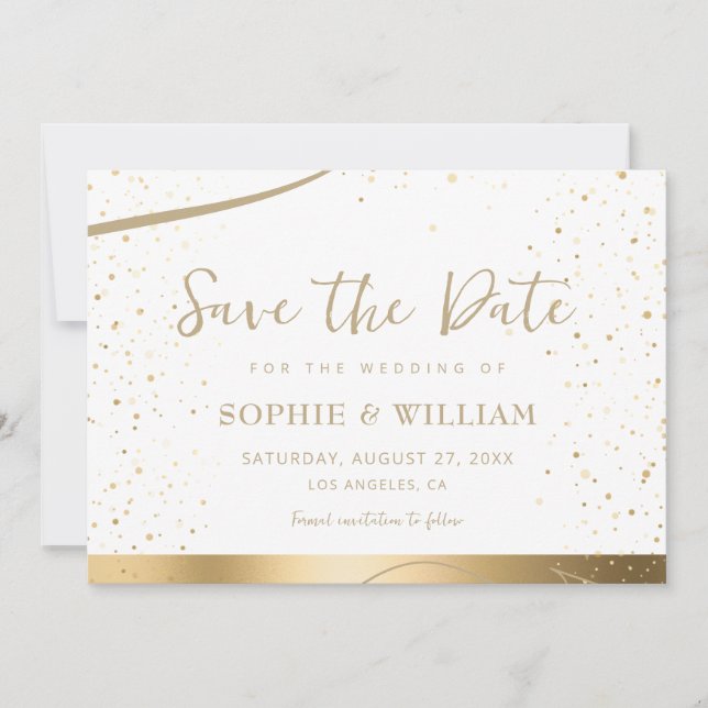Gold & White Beautiful Elegante Hochzeit Save The Date (Vorderseite)