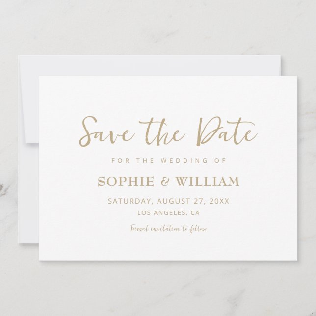 Gold & White Beautiful Elegante Hochzeit Save The Date (Vorderseite)