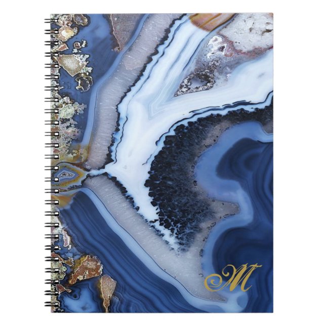 Gold White Blue MARBLE Journal Notebook anpassen Notizblock (Vorderseite)