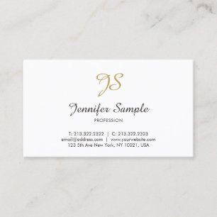 Gold White Calligraphy Monogram Trendy Chic Design Visitenkarte
