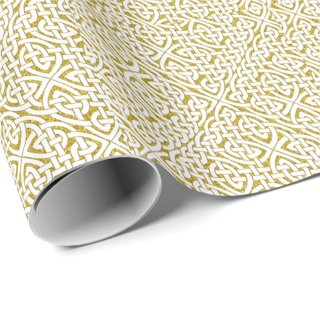Gold White Celtic Knot Pattern Geschenkpapier (Rolleneckpunkt)