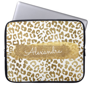 Gold & White Cheetah Print mit Gold Glitzer Laptopschutzhülle