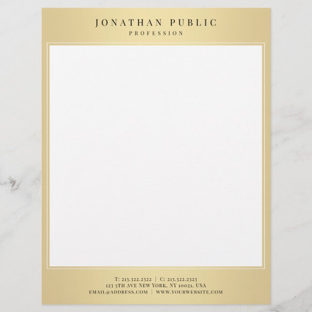 Gold White Chic Glamour Template Modernes Design Briefbogen (Vorderseite)