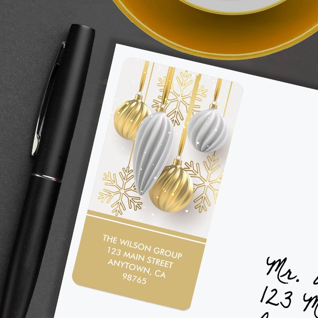 Gold White Christmas Ornaments Rücksendeadresse Adressaufkleber (Gold White Christmas Ornaments Return Address Labels)