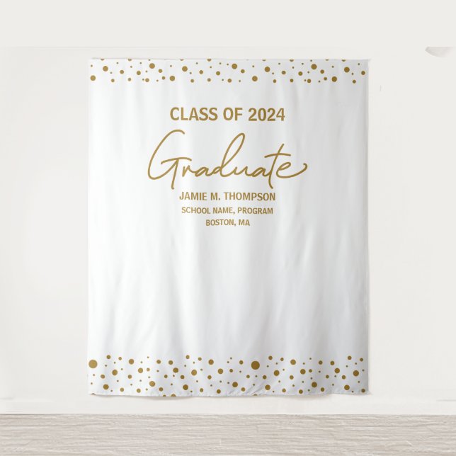 Gold White Class 2024 Abschluss Wandteppich (Vorderseite)