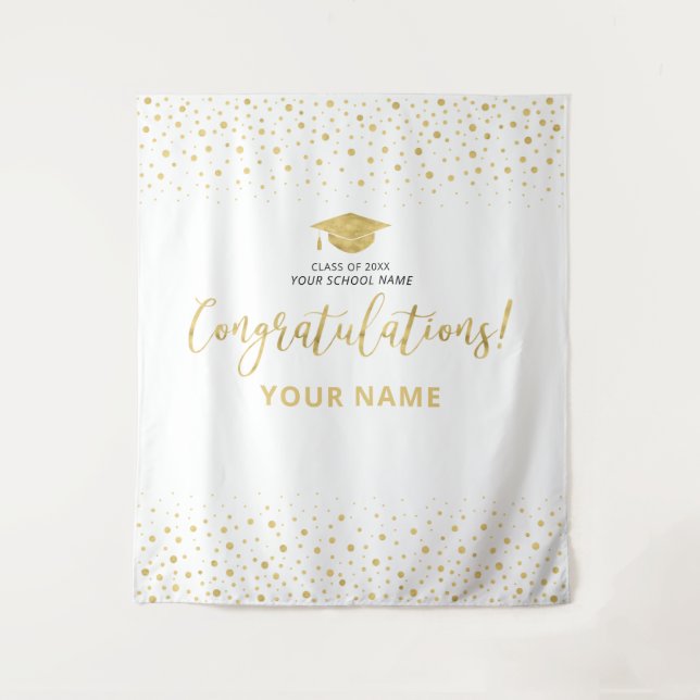 Gold & White Confetti | ABSCHLUSS Wandteppich (Vorderseite)