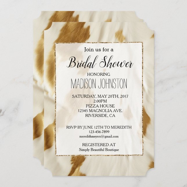 Gold White Cowgirl Südwest Cowhide Einladung (Vorne/Hinten)