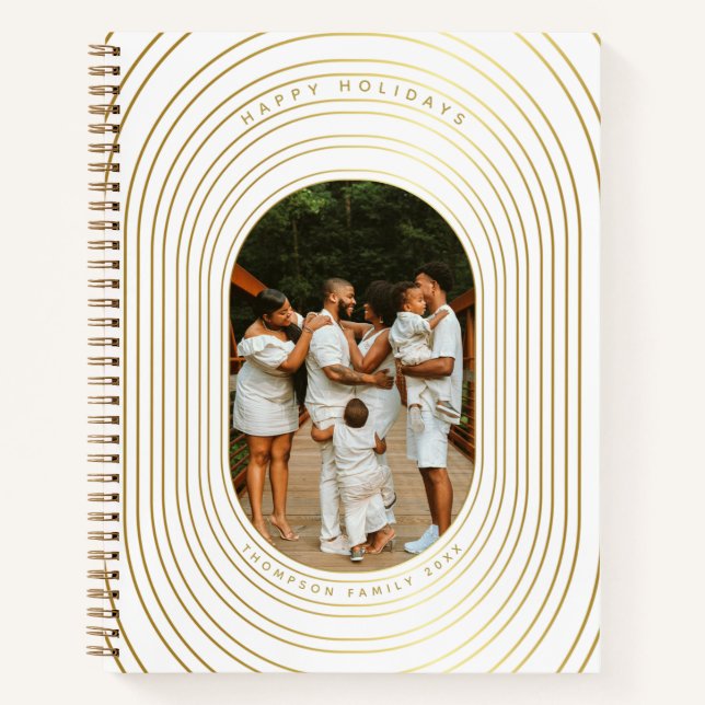 Gold White Custom Foto Family Weihnachten Notizbuch (Vorderseite)