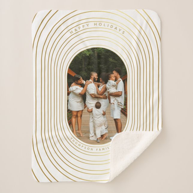 Gold White Custom Foto Family Weihnachten Sherpadecke (Vorderseite)