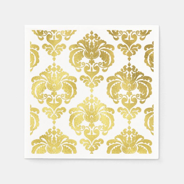 Gold & White Damask Vintage Wedding Event Party Serviette (Vorderseite)