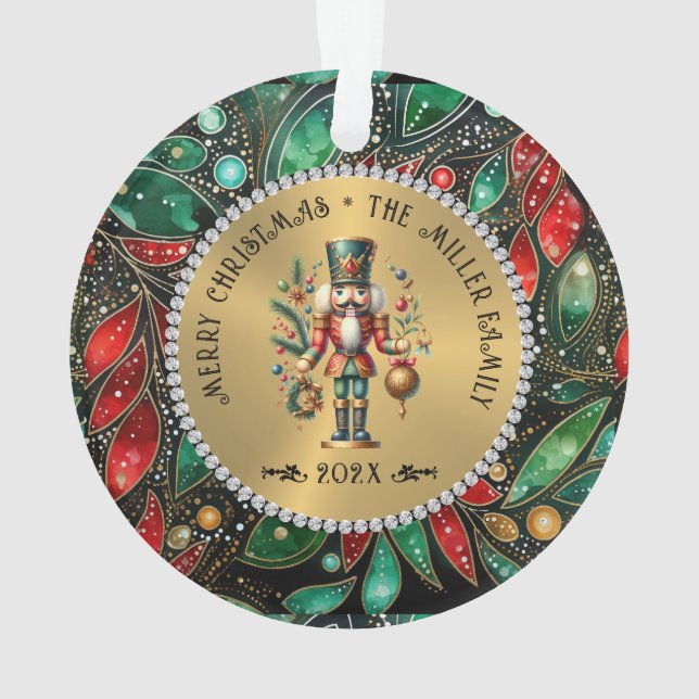 Gold White Diamonds Christmas Nutcracker Glitzer Ornament (Rückseite)