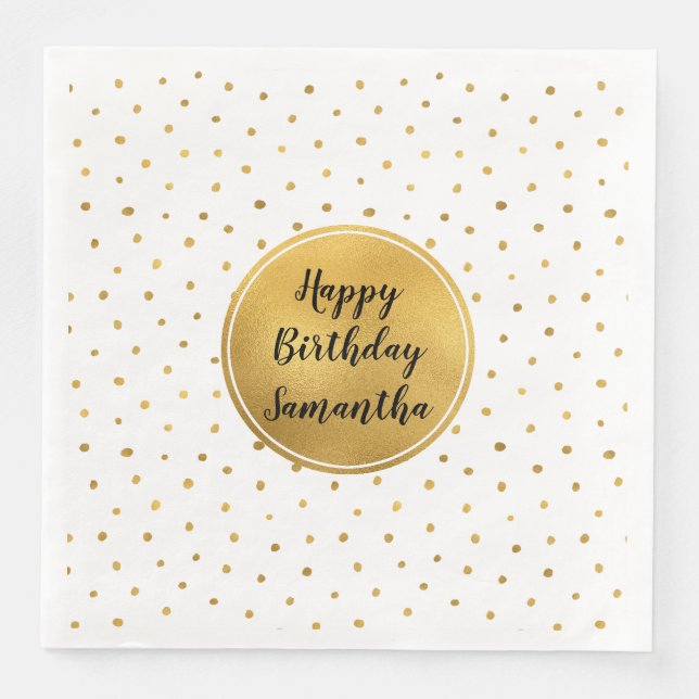 Gold White Dots Geburtstag Serviette (Vorderseite)