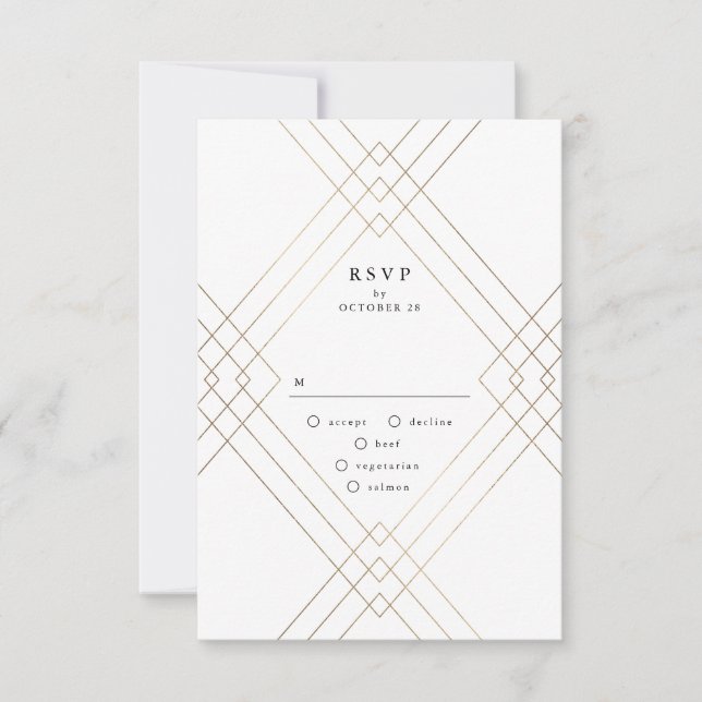 Gold White Elegance Diamond Geo Deko Wedding RSVP Karte (Vorderseite)