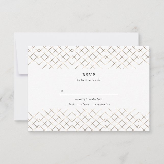 Gold White Elegance Diamond Geo Deko Wedding RSVP Karte (Vorderseite)