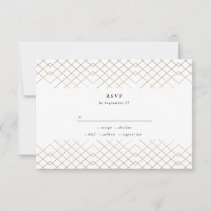 Gold White Elegance Diamond Geo Deko Wedding RSVP Karte