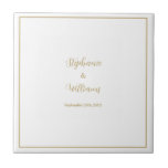 Gold White Elegant Simple Name Wedding Geschenk Ge Fliese<br><div class="desc">Entworfen mit Vorlagen für Namen & Datum,  die Sie anpassen können!</div>
