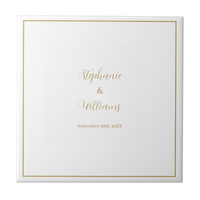 Gold White Elegant Simple Name Wedding Geschenk Ge Fliese (Vorderseite)