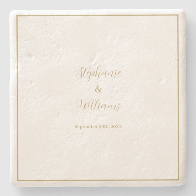 Gold White Elegant Simple Name Wedding Geschenk Ge Steinuntersetzer (Vorderseite)