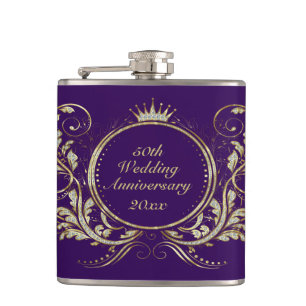 Gold & White Faux Glitter Floral Frame Flask Flachmann