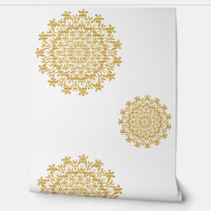 Gold White Floral Abstrakt Mandala Wallpaper Tapete