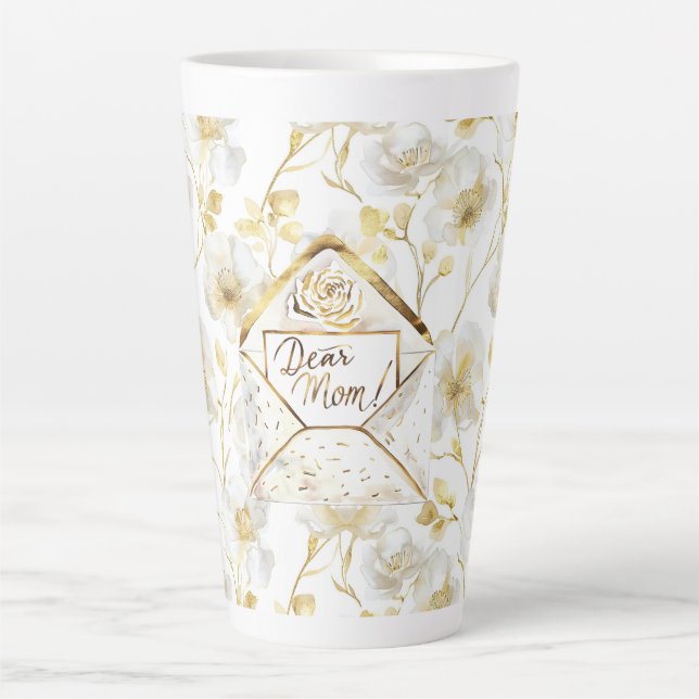Gold White Floral Mom Christmas Milchtasse (Vorderseite)