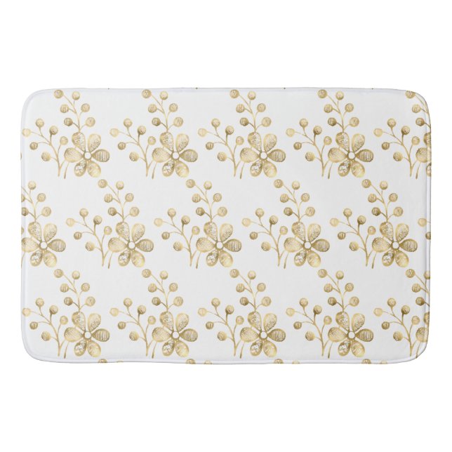 GOLD WHITE FLORAL PATTERN BAD MAT BADEMATTE (Vorderseite)