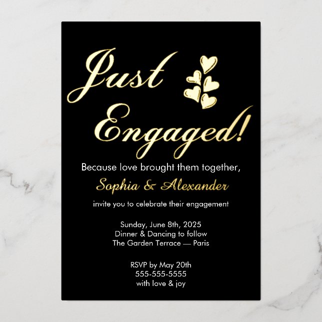 Gold & White Foil Engagement Invitation Folieneinladung (Vorderseite)
