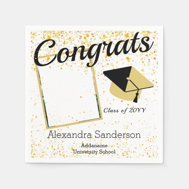 Gold White Foto Abschluss Klasse 2022 Serviette (Vorderseite)