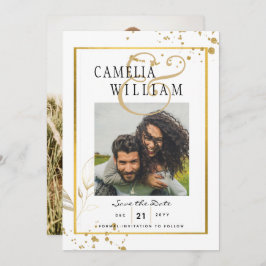 GOLD White FOTO Wedding Set Modernes Classic Einladung