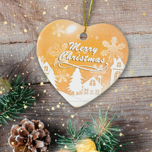 Gold White Frohe Weihnachten Glück Neues Jahr Keramik Ornament