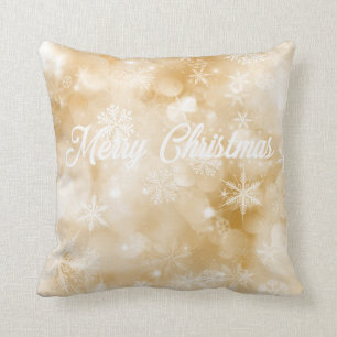 Gold & White Frohe Weihnachtsschneeflocke Kissen