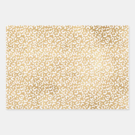 Gold White Glam Christmas Leopard Print Geschenkpapier Set