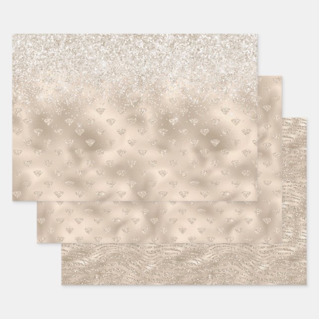 Gold White Glitz Glitzer Diamanten Geschenkpapier Set (Set)