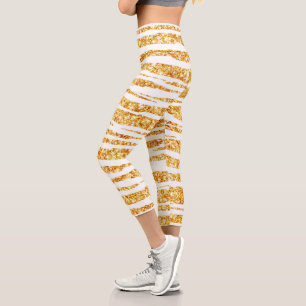 Gold White Glitzer Boho Populäre Tiger Collection Capri Leggings