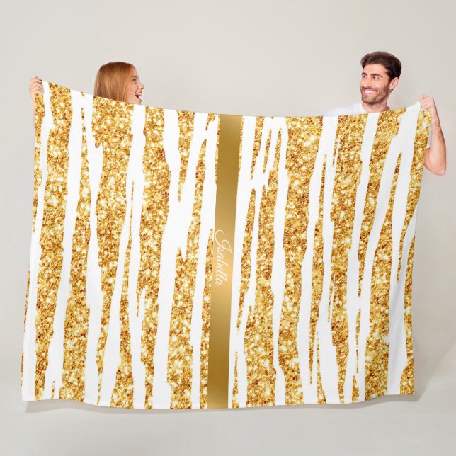 Gold White Glitzer Boho Populäre Tiger Collection Fleecedecke (Beispiel)
