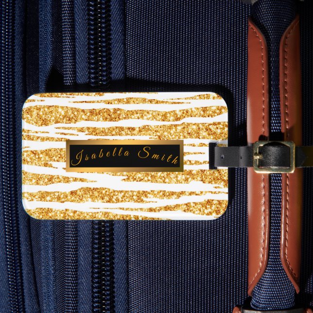 Gold White Glitzer Boho Populäre Tiger Collection Gepäckanhänger (Vorderseite Insitu 4)