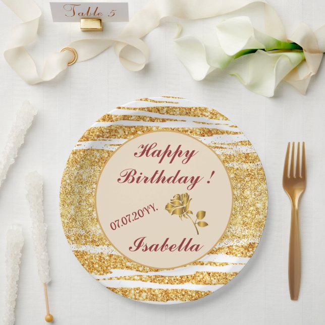 Gold White Glitzer Boho Populäre Tiger Collection Pappteller (Hochzeit)