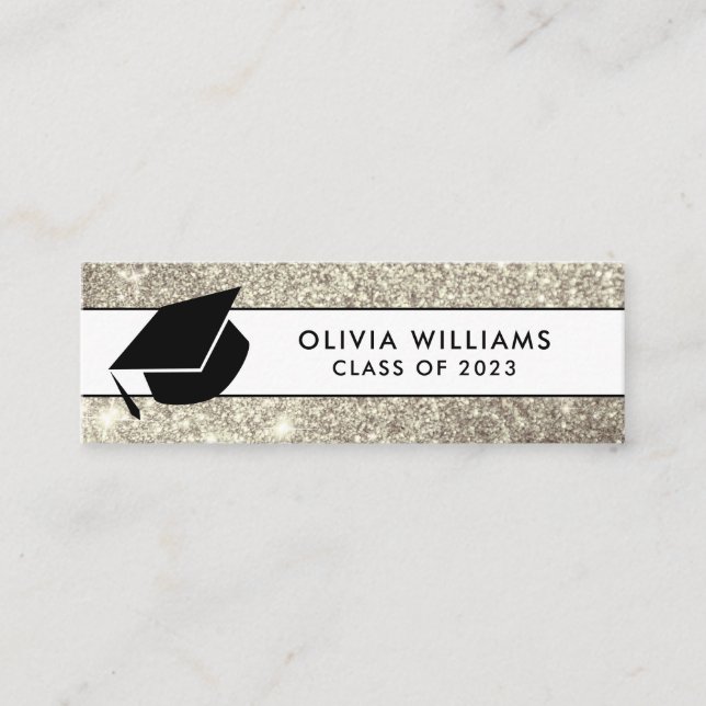 Gold White Glitzer Grad Cap Abschluss Beilage Mini Visitenkarte (Vorderseite)