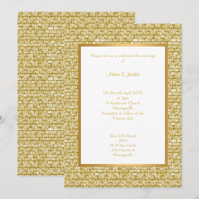 GOLD WHITE GOLD BRICK PATTERN WEDING INVITATION EINLADUNG (Vorne/Hinten)