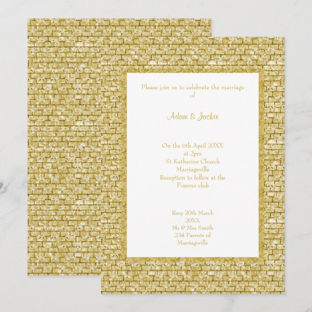 GOLD WHITE GOLD BRICK PATTERN WEDING INVITATION EINLADUNG (Vorne/Hinten)