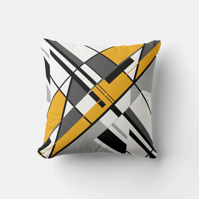 Gold White Gray Black Diagonal Crisscross Design Kissen (Vorderseite)