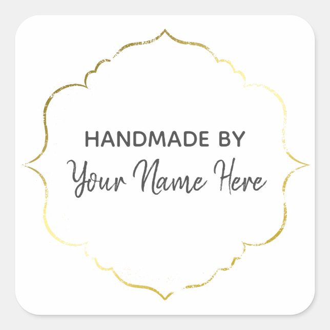 Gold White Gray Handmade Quadratischer Aufkleber (Vorderseite)