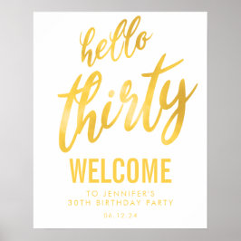 Gold White "Hello Thirty" Geburtstagswillkommensze Poster